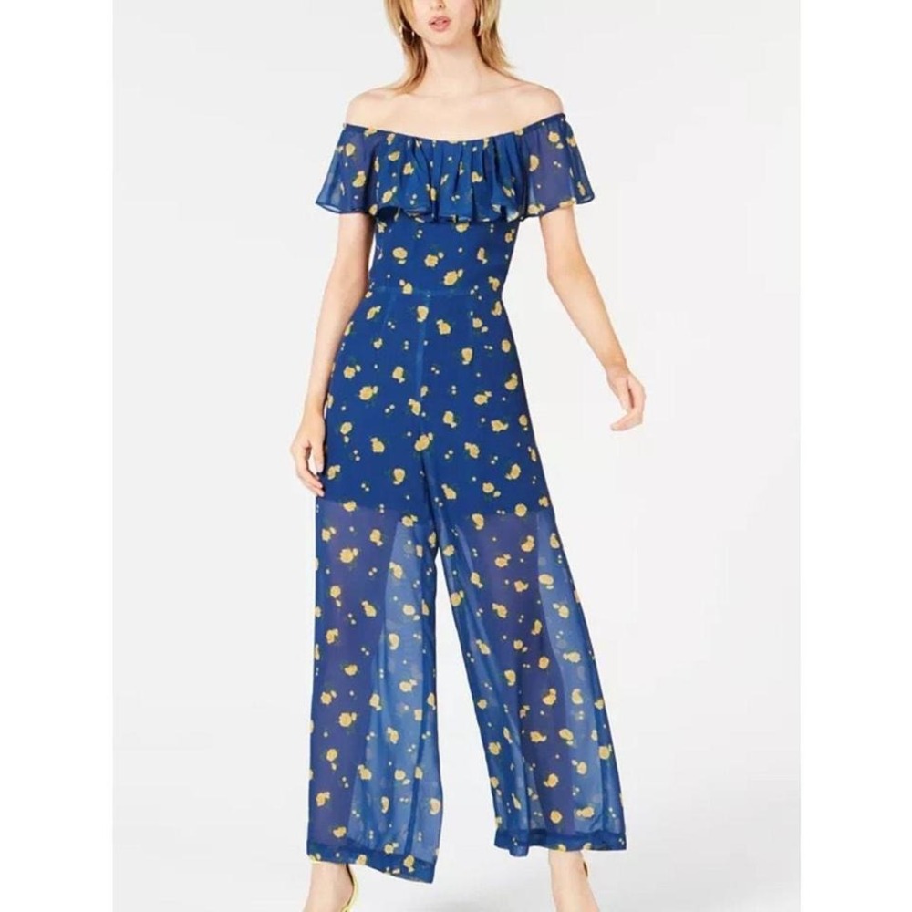 Betsey Johnson Floral Jumpsuit Size S Off the Shoulder Ruffled Spring Summer